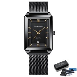 CRRJU - lyxig fyrkantig gyllene klocka - Quartz - rostfritt stål mesh armband - vattentät