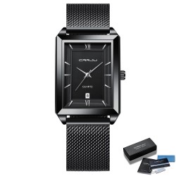 CRRJU - lyxig fyrkantig gyllene klocka - Quartz - rostfritt stål mesh armband - vattentät
