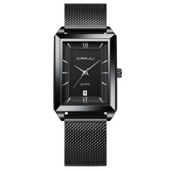 CRRJU - lyxig fyrkantig gyllene klocka - Quartz - rostfritt stål mesh armband - vattentät