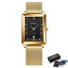 CRRJU - luxury square golden watch - Quartz - stainless steel mesh bracelet - waterproofWatches