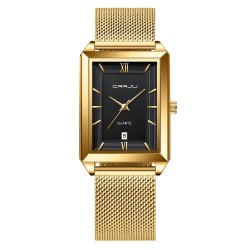 CRRJU - lyxig fyrkantig gyllene klocka - Quartz - rostfritt stål mesh armband - vattentät