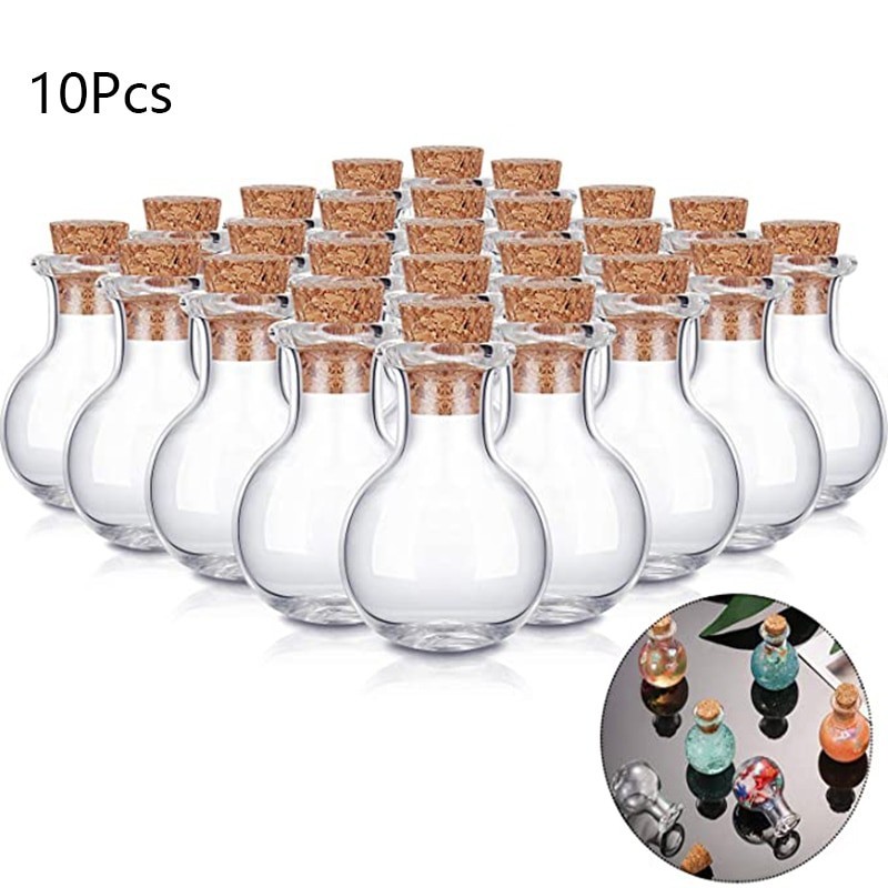 Miniglasflaskor - med korklock - för parfymer - bröllopsdekorationer - 10 st