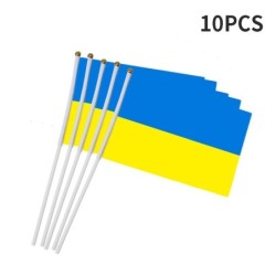 Ukrainsk flagga - med en plastflaggstång - 14 * 21cm - 10 stycken