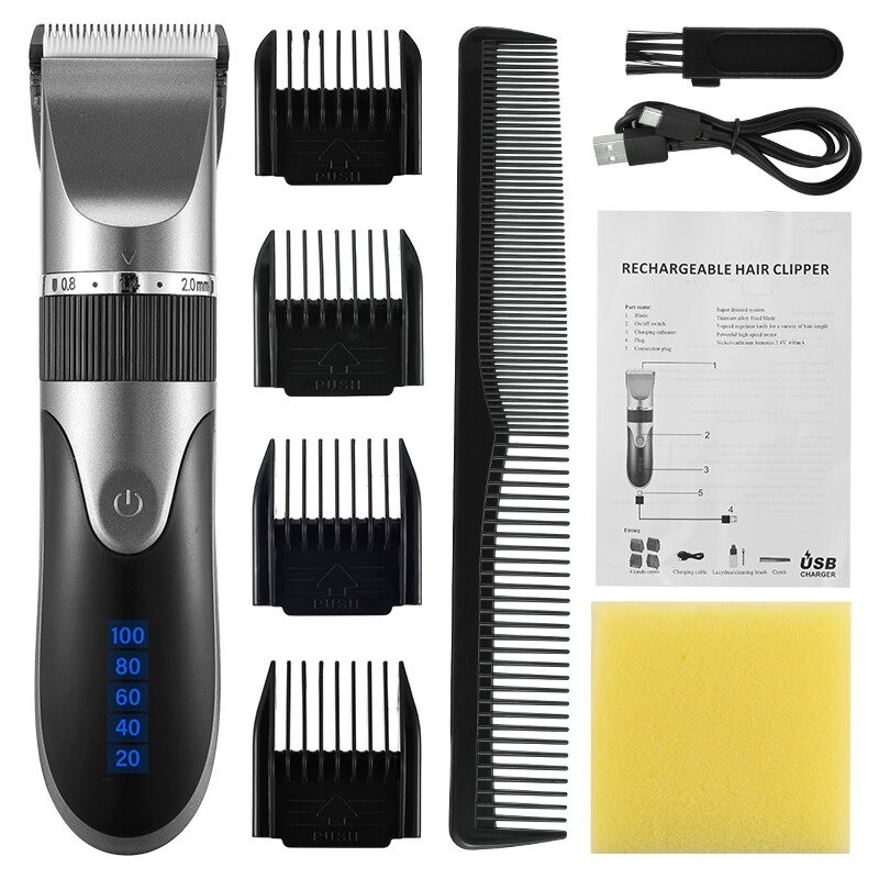 Professionell hår-/skäggklippare - elektrisk trimmer - 1200mAh