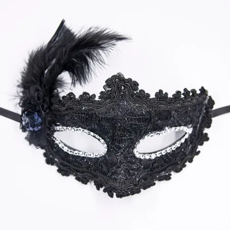 Sexig venetiansk spetsögonmask - med fjädrar / kristall