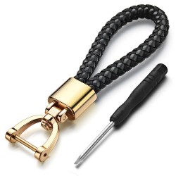 Woven braided leather keychain - detachable - rotatable metal buckleKeyrings