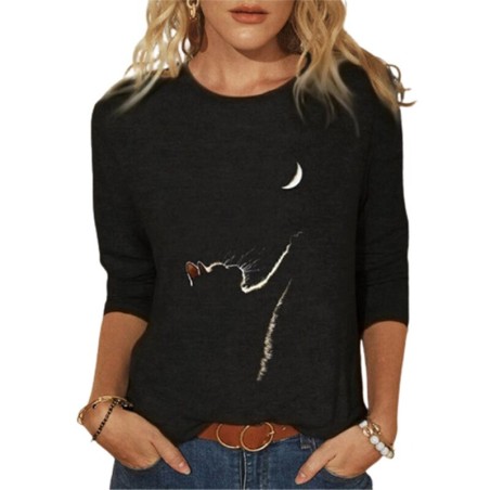 Klassisk långärmad t-shirt - lös - roligt 3D-katttryck