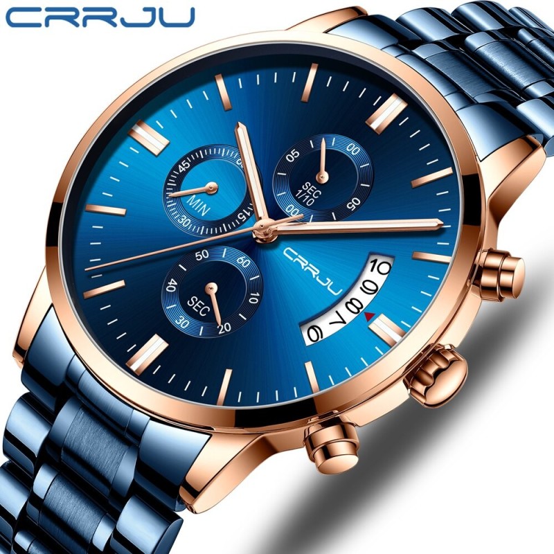 CRRJU - luxurious blue watch - Quartz - stainless steel - waterproofWatches