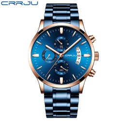 CRRJU - luxurious blue watch - Quartz - stainless steel - waterproofWatches