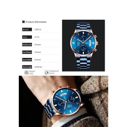 CRRJU - luxurious blue watch - Quartz - stainless steel - waterproofWatches