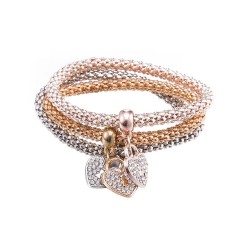 Elegant tredelat armband - med kristallhjärtan - silver - guld - roséguld