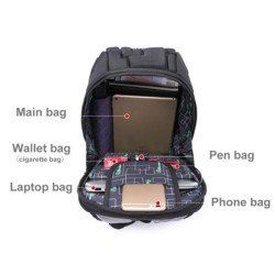 Fashionabla ryggsäck - laptopväska - vattentät - USB-laddningsport - carving design