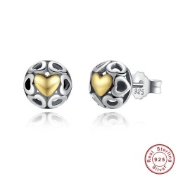 Exklusiva örhängen - ihåliga hjärtan - gult zirkonhjärta - 925 sterling silver
