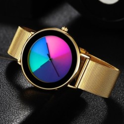 Creative Quartz klocka - färgglad urtavla - vattentät - rostfritt stål / läderband - unisex