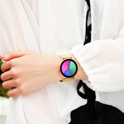 Creative Quartz klocka - färgglad urtavla - vattentät - rostfritt stål / läderband - unisex