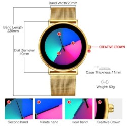 Creative Quartz klocka - färgglad urtavla - vattentät - rostfritt stål / läderband - unisex