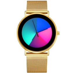 Creative Quartz klocka - färgglad urtavla - vattentät - rostfritt stål / läderband - unisex