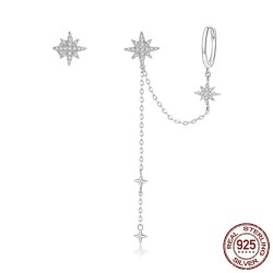 Eleganta droppörhängen med stjärnor - asymmetrisk - med kedja / kristaller - 925 sterling silver