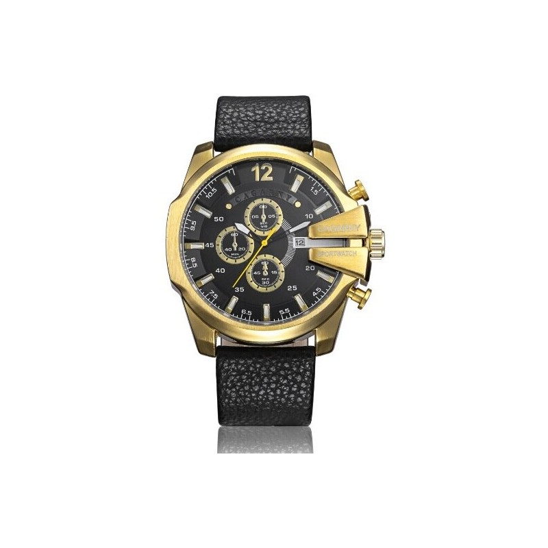 Cagarny - military sports watch - leather strap - stainless steelWatches