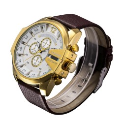 Cagarny - military sports watch - leather strap - stainless steelWatches