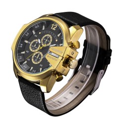 Cagarny - military sports watch - leather strap - stainless steelWatches