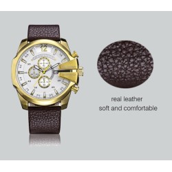 Cagarny - military sports watch - leather strap - stainless steelWatches