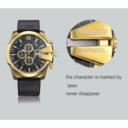 Cagarny - military sports watch - leather strap - stainless steelWatches