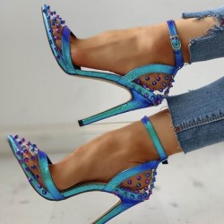 Sexy high heel pumps - transparent - with ankle strap / rivetsHigh heels