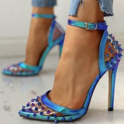 Sexiga högklackade pumps - genomskinliga - med ankelrem / nitar