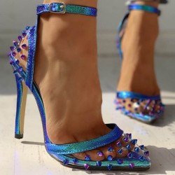 Sexiga högklackade pumps - genomskinliga - med ankelrem / nitar