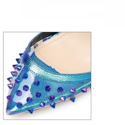Sexiga högklackade pumps - genomskinliga - med ankelrem / nitar