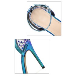 Sexiga högklackade pumps - genomskinliga - med ankelrem / nitar