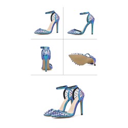 Sexiga högklackade pumps - genomskinliga - med ankelrem / nitar