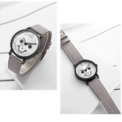 SINOBI - stylish quartz watch - leather strap - smile face designWatches