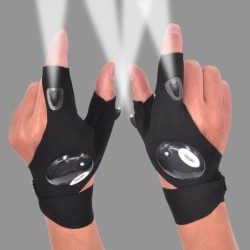 Fingerlösa handskar - med LED-ficklampa - vattentät - camping - vandring - överlevnadsverktyg