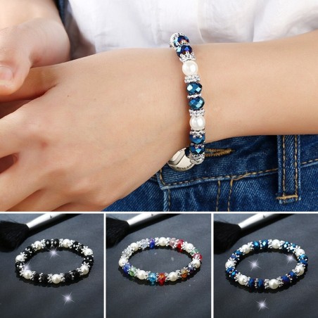 Stylish bracelet - with colorful rhinestones / pearlsBracelets