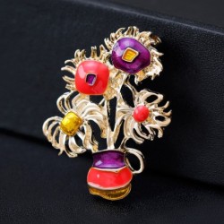 Elegant golden brooch - with colorful sunflowersBrooches