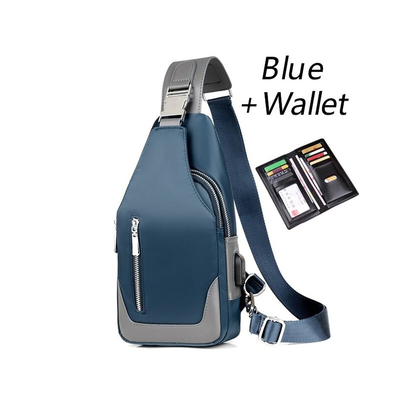 Multifunktionsryggsäck - axel-/bröstväska - USB-laddningsport - hörlurshål - vattentät