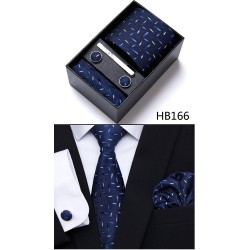 Elegant sidenset - slips - näsduk - manschettknappar - slipsklämma