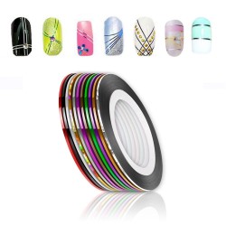 Nagelband - färgglada linjer - klistermärke - blandade färger - 10 st