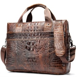 Lyxig läderhandväska - med axelrem - krokodilskinnsmönster - äkta läder