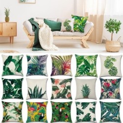 Dekorativt kuddfodral - tropiska växter - kaktus - monstera - grönt palmblad - 45 cm * 45 cm