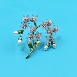 Fashionabla hartsbrosch - gröna blad / blommor / pärlor