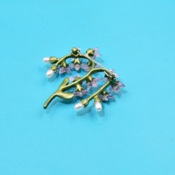 Fashionabla hartsbrosch - gröna blad / blommor / pärlor
