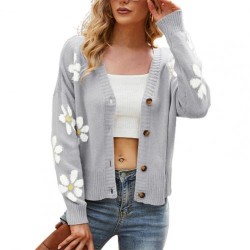Klassisk cardigan - långärmad tröja - med knappar - blommönster