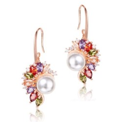 Eleganta guldörhängen - pärla - färgglada cubic zirconia