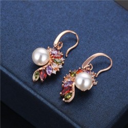 Eleganta guldörhängen - pärla - färgglada cubic zirconia