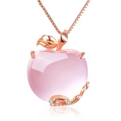 Elegant roséguld halsband - äppelformat hänge - kristaller - rosa opal