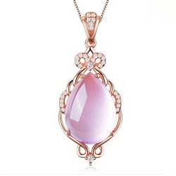 Elegant roséguld halsband - vattendroppsformat hänge - kristaller - rosa opal