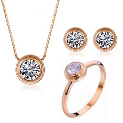 Elegant smyckeset - roséguld halsband - örhängen - ring - med runda zirkoner